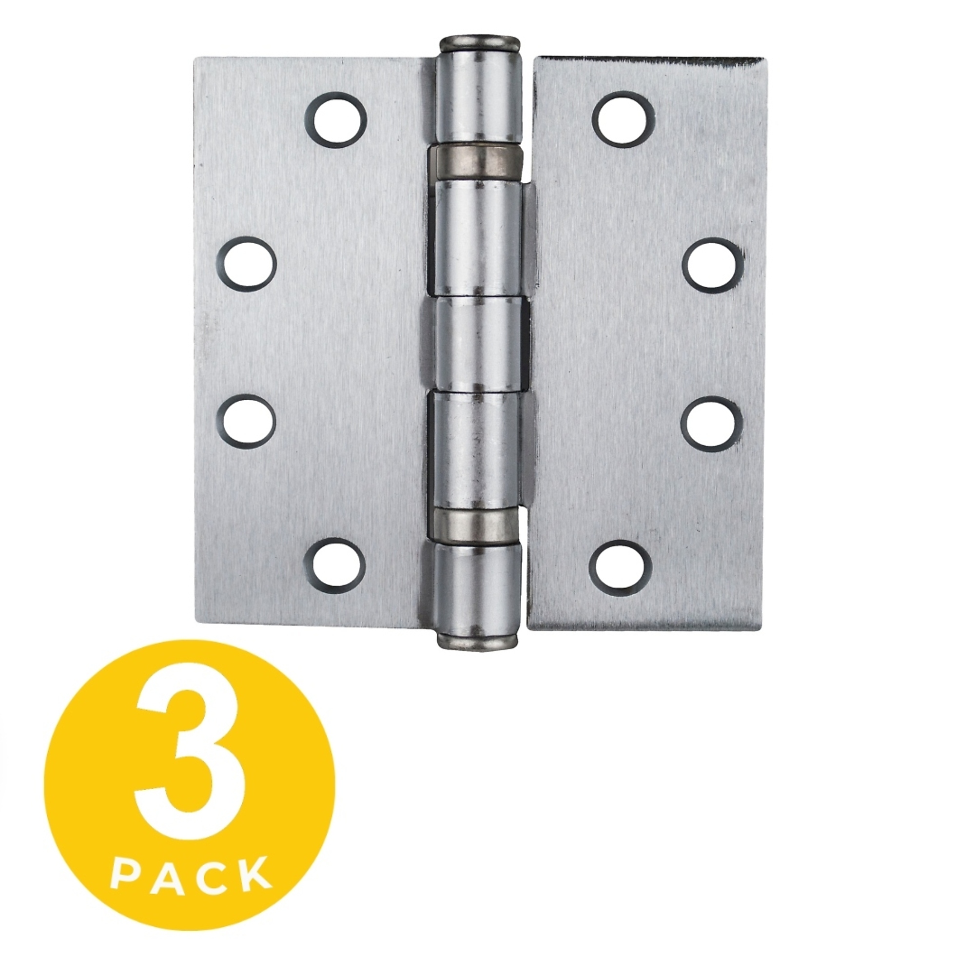 Global Door Controls Full Mortise Ball Bearing Hinges — 4.5in. x 4.5in., Brushed Chrome, Removable Pin, 3-Pc. Set, Model# CP4545BB-26D-3